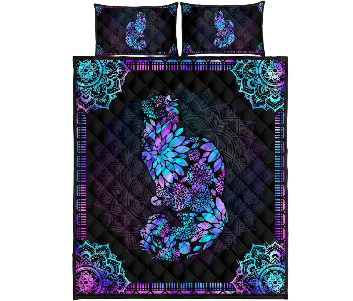 Floral Cat Cat  Quilt Set 0622