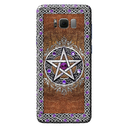 Purple Pentacle Witch - Personalized Phone Case With Leather Pattern Print