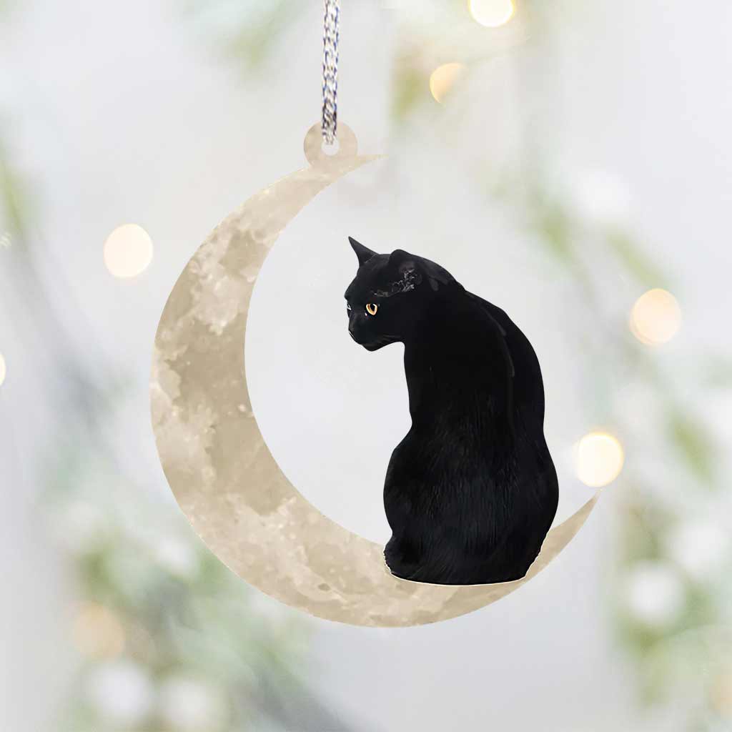 Black Cat Sits On The Moon - Cat Ornament (Printed On Both Sides) 1022