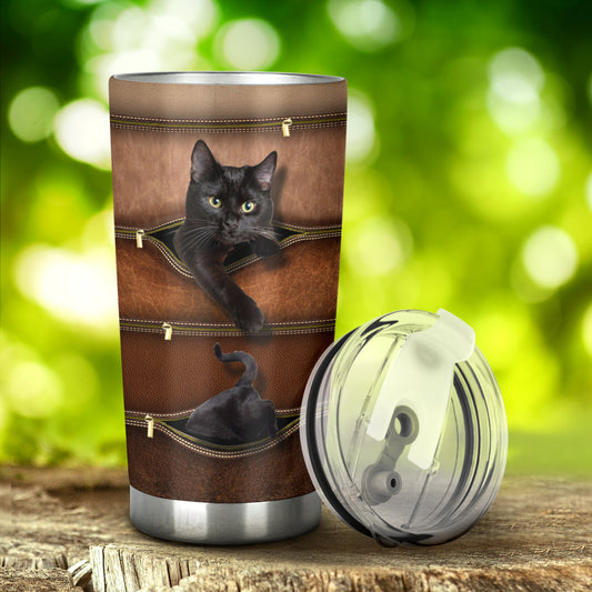 Cat Tumbler With Leather Pattern Print 0622