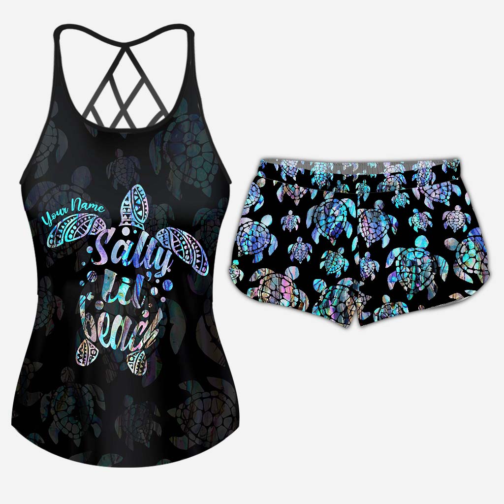 Salty Lil' Beach - Personalized Turtle Cross Tank Top and Women Shorts