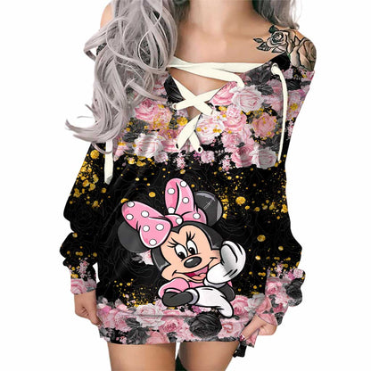 Magical Black Pink - Mouse Off Shoulder Long Sleeve Dress
