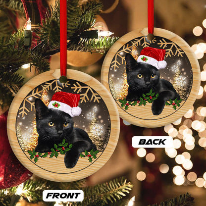 Christmas Black Cat Santa Hat - Cat Ornament (Printed On Both Sides) 1022