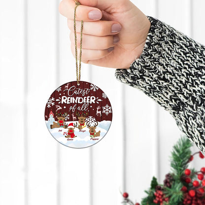 Cutest Reindeer Of All - Personalized Grandma Round Aluminium Ornament (Printed On Both Sides)