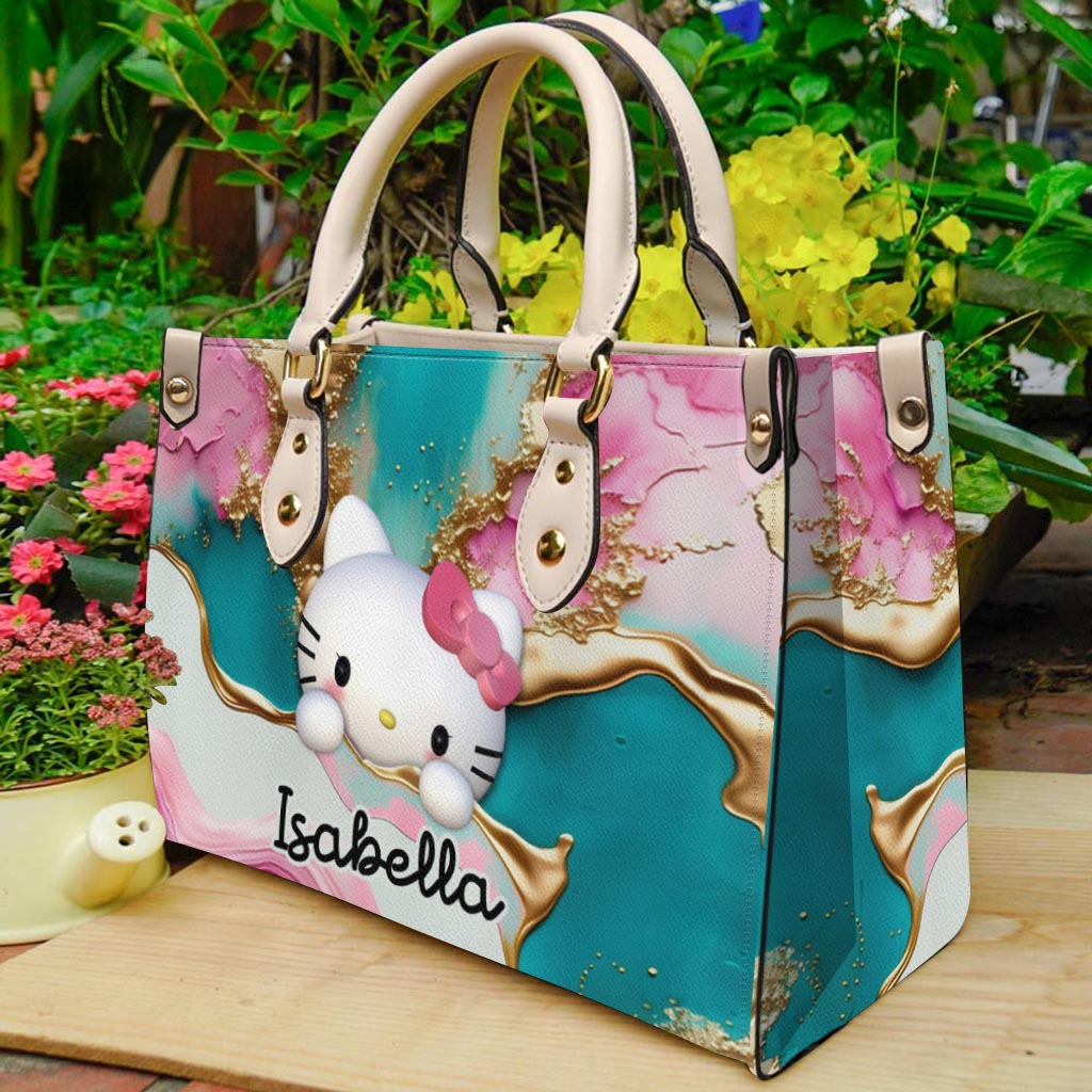 A Touch Of Pink - Personalized White Kitten Leather Handbag