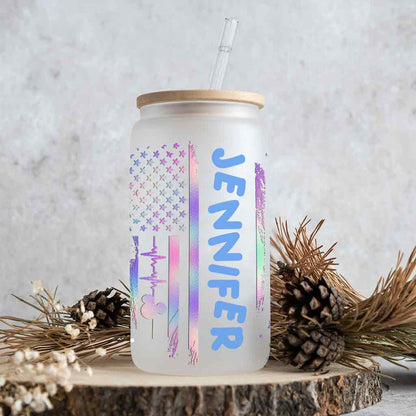Mouse Ears Stars And Stripes - Personalized Mouse Can Glass