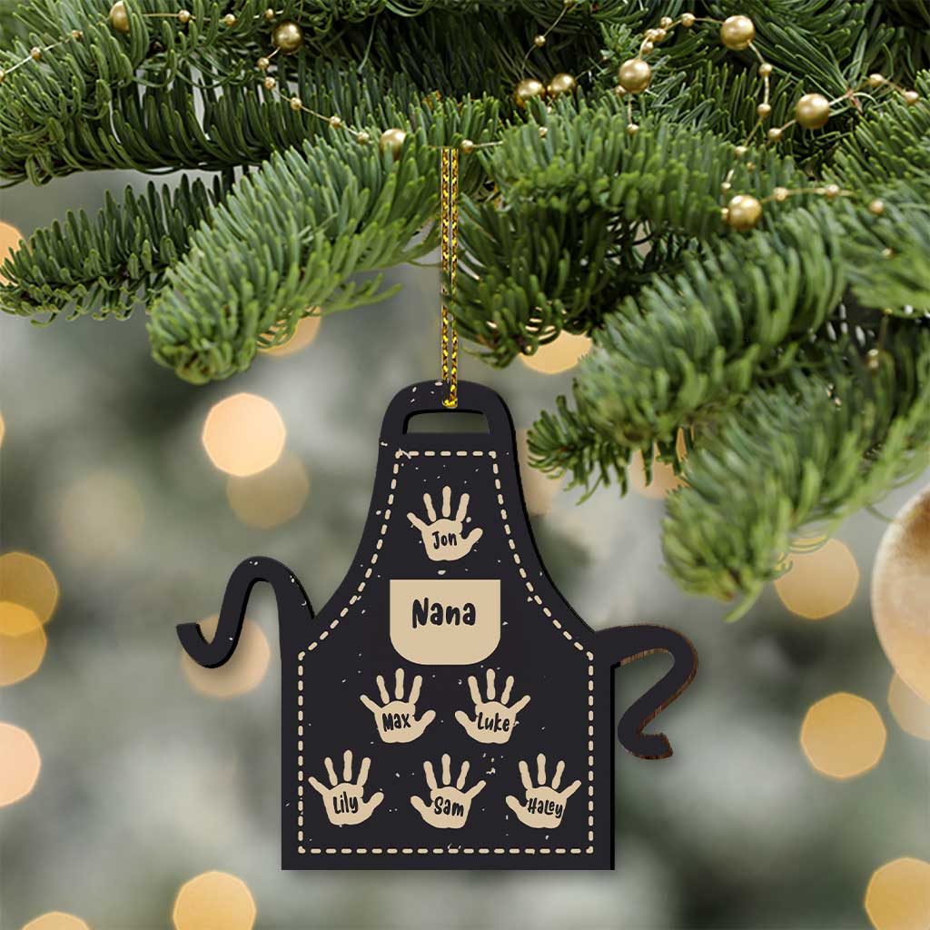 Grandma's Apron With Lovely Handprints - Personalized Christmas Grandma Wooden Card Pop Out Ornament