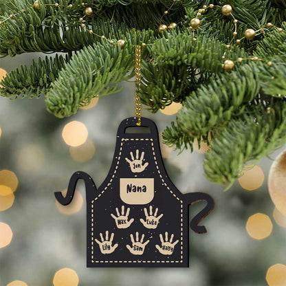 Grandma's Apron With Lovely Handprints - Personalized Christmas Grandma Wooden Card Pop Out Ornament