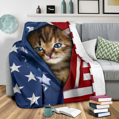 Kitten Opened American Flag Independence Day Cat Blanket 0622