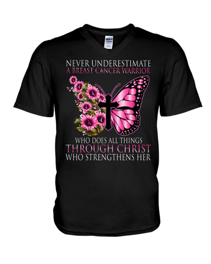 Never Underestimate A Breast Cancer Warrior - Breast Cancer Awareness T-shirt and Hoodie 0822