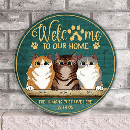 Peeking Cats - Personalized Cat Wood Sign