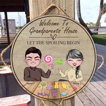 Grandparents' House Where Treats Are Many - Personalized Grandma Round Wood Sign