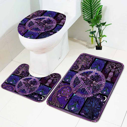 Witch Pentagram Roses - 3 Pieces Bathroom Mats Set