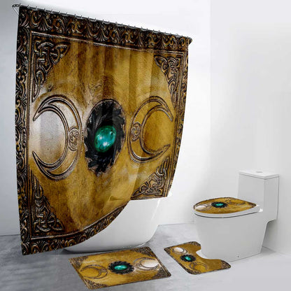 Witch - Bathroom Curtain & Mats Set With Leather Pattern Print