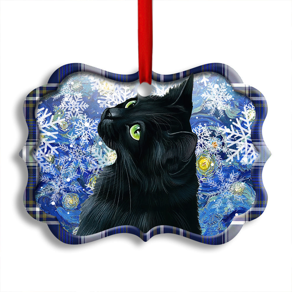 Christmas Black Cat Stary Snowy Night - Cat Ornament (Printed On Both Sides) 1022