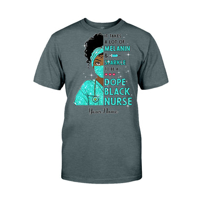 It Takes A Lot Of Melanin And Sparkle - Personalized Nurse T-shirt and Hoodie With Faux Glitter Pattern Print