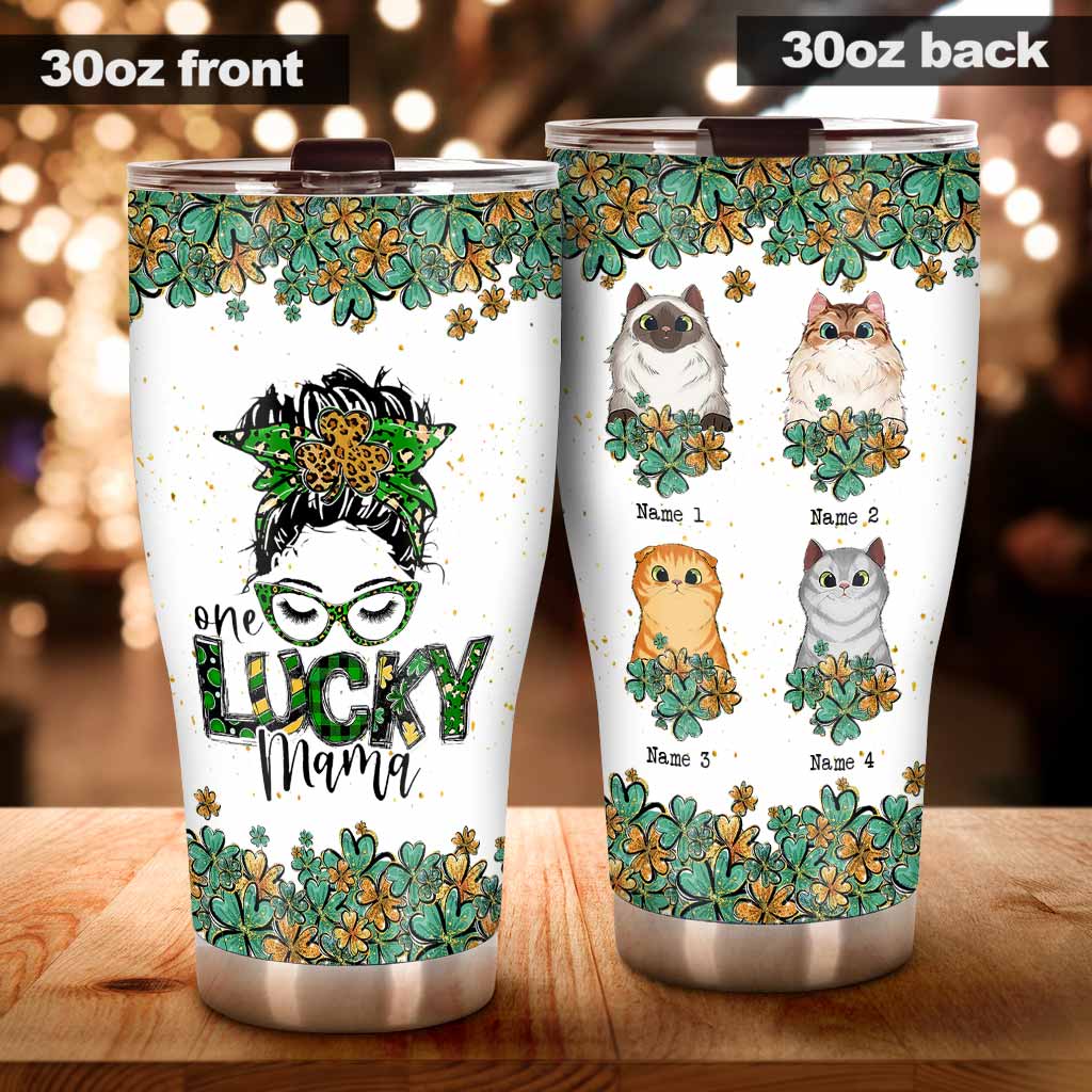 One Lucky Mama - Personalized Patrick's Day Cat Tumbler