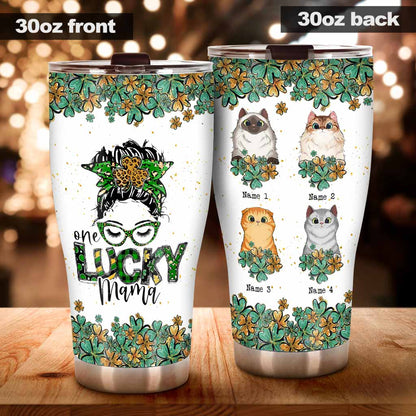 One Lucky Mama - Personalized Patrick's Day Cat Tumbler