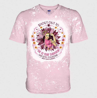 Shout Out To The Survivor - Personalized Breast Cancer Awareness Handmade Bleached Shirts