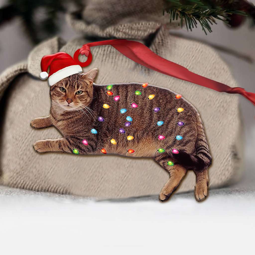 Tabby Cat And Christmas Light Lovely - Cat Ornament (Printed On Both Sides) 1122