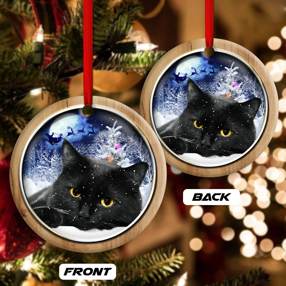 Black Cat Christmas Night - Cat Ornament (Printed On Both Sides) 1022