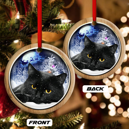 Black Cat Christmas Night - Cat Ornament (Printed On Both Sides) 1022