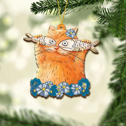 Cat Funny With Fishes - Cat Ornament (Printed On Both Sides) 1122