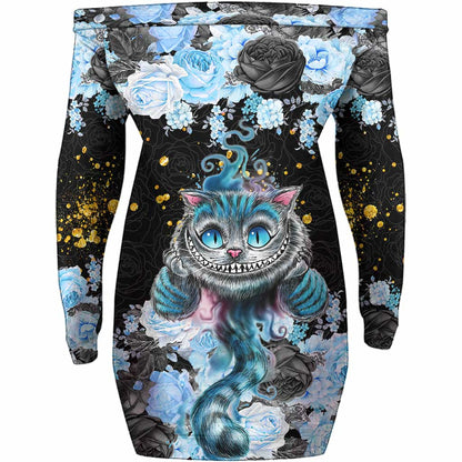 We're All Mad Here - Halloween Mouse Off Shoulder Long Sleeve Dress