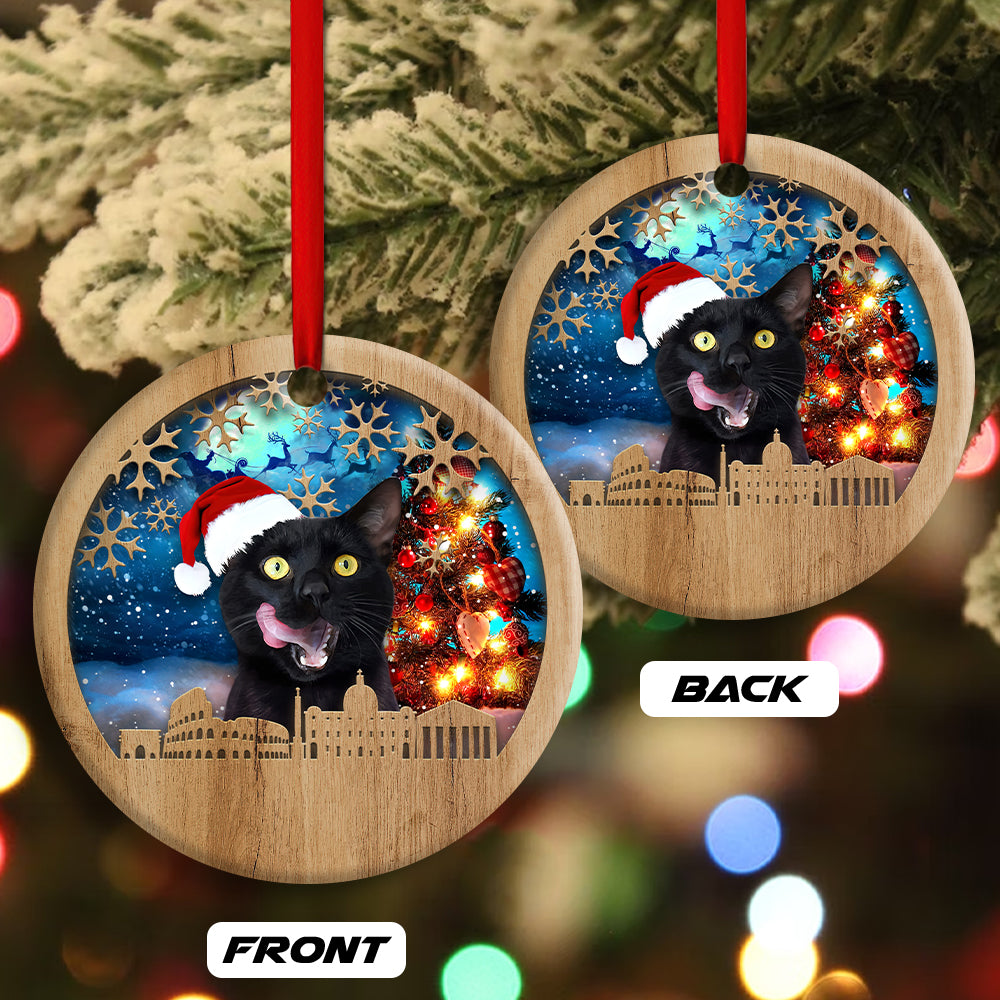 Black Cat Christmas Vibe - Cat Ornament (Printed On Both Sides) 1022