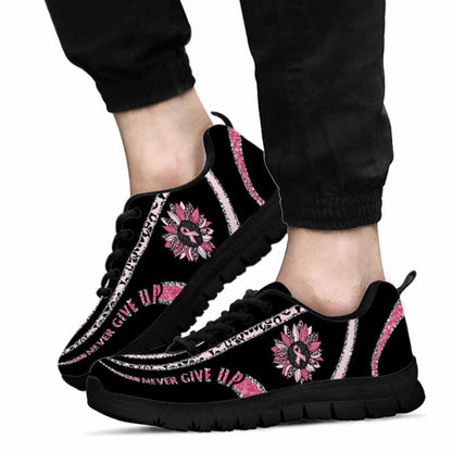 Never Give Up Pink Ribbon Leopard Sunflower - Pink October Breast Cancer Awareness Sneakers