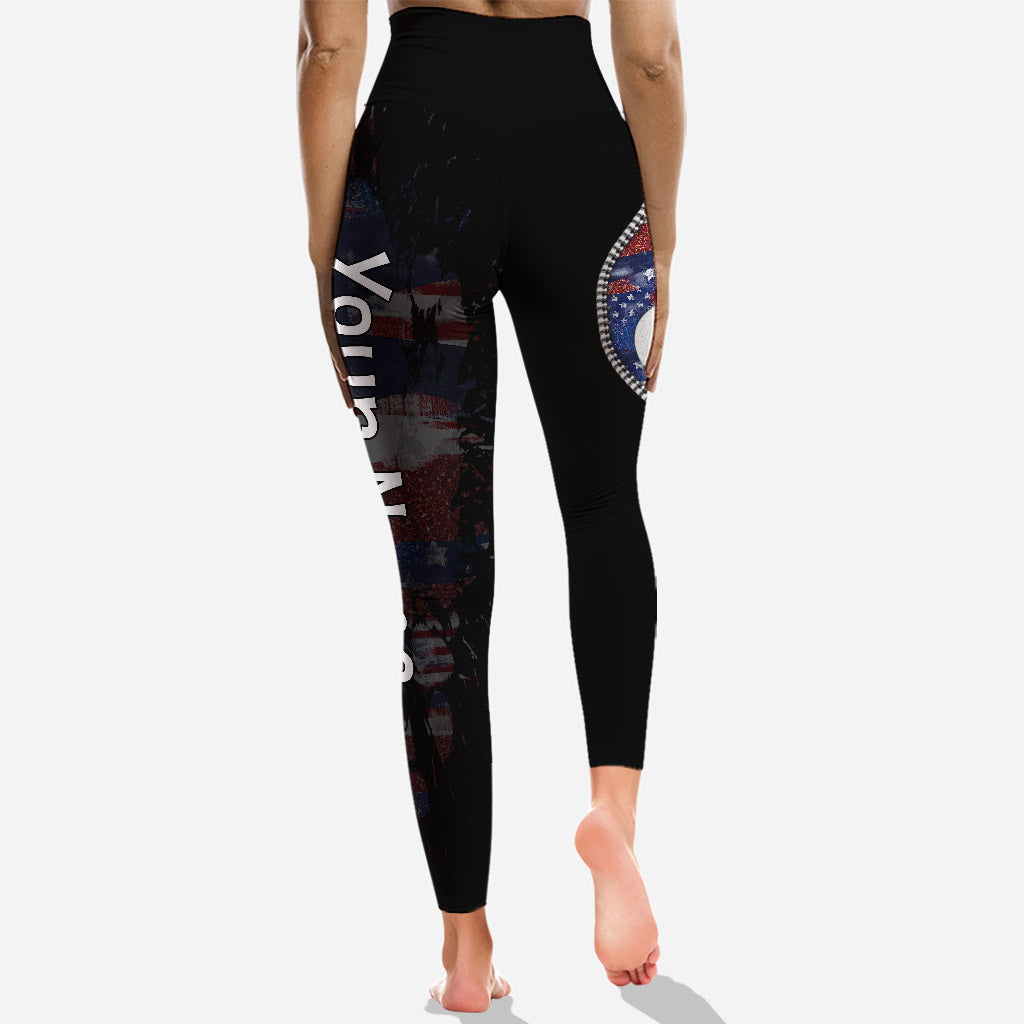 Blue, Red And White Dog - Personalized Independence Day Hollow Tank Top and Leggings