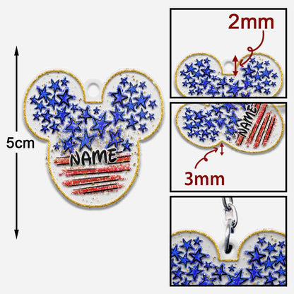 Stars And Stripes Mouse Ears - Personalized Independence Day Transparent Keychain (Printed On Both Sides)