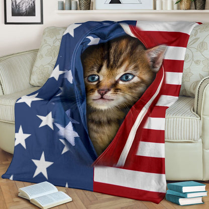 Kitten Opened American Flag Independence Day Cat Blanket 0622