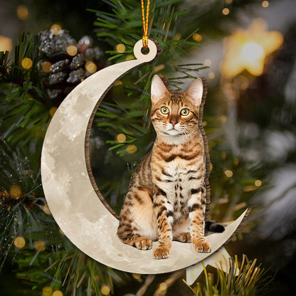 Bengal Cat Sits On The Moons - Cat Ornament (Printed On Both Sides) 1022