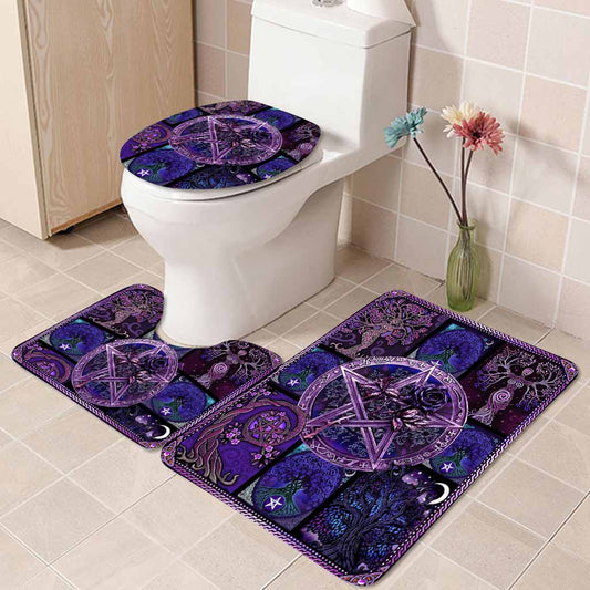 Witch Pentagram Roses - 3 Pieces Bathroom Mats Set