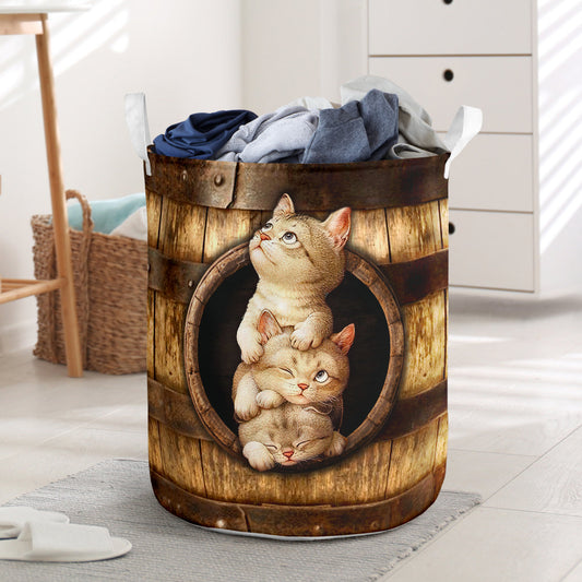 Cat Wood Pattern Print Cat Storage Basket 0622