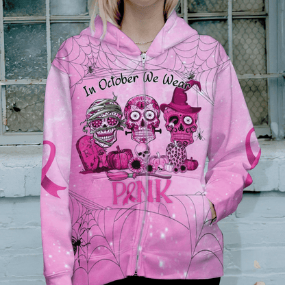 In October We Wear Pink - Breast Cancer Awareness All Over T-shirt and Hoodie 0822
