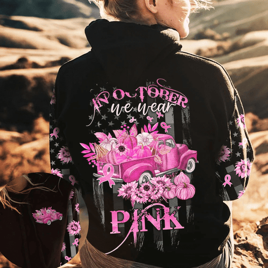 In October We Wear Pink Breast Cancer Awareness All Over T-shirt and Hoodie