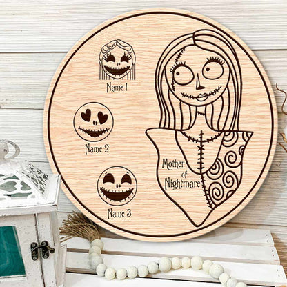 Mother Of Nightmare - Personalized Mother's Day Nightmare Round Wood Sign With 3D Pattern Print