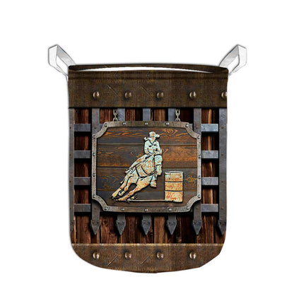 Horse Faux Wood Pattern Print Horse Storage Basket 0622