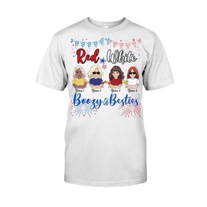 Red White Boozy And Besties - Personalized Independence Day T-shirt and Hoodie