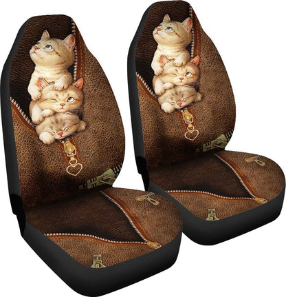 Love Cats Leather Pattern Print Cat Seat Covers 0622