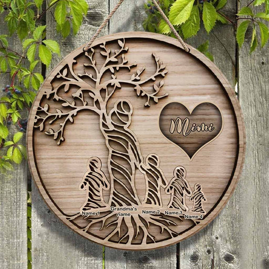 You Are The World - Personalized Mother's Day Grandma Round Wood Sign With 3D Pattern Print