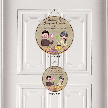Grandparents' House Where Treats Are Many - Personalized Grandma Round Wood Sign