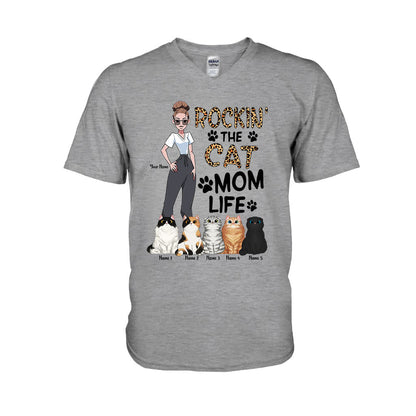 Rockin The Cat Mom Life - Personalized Cat T-shirt and Hoodie