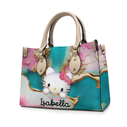 A Touch Of Pink - Personalized White Kitten Leather Handbag