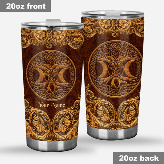 Circle Of Life - Personalized Witch Tumbler With Leather Pattern Print