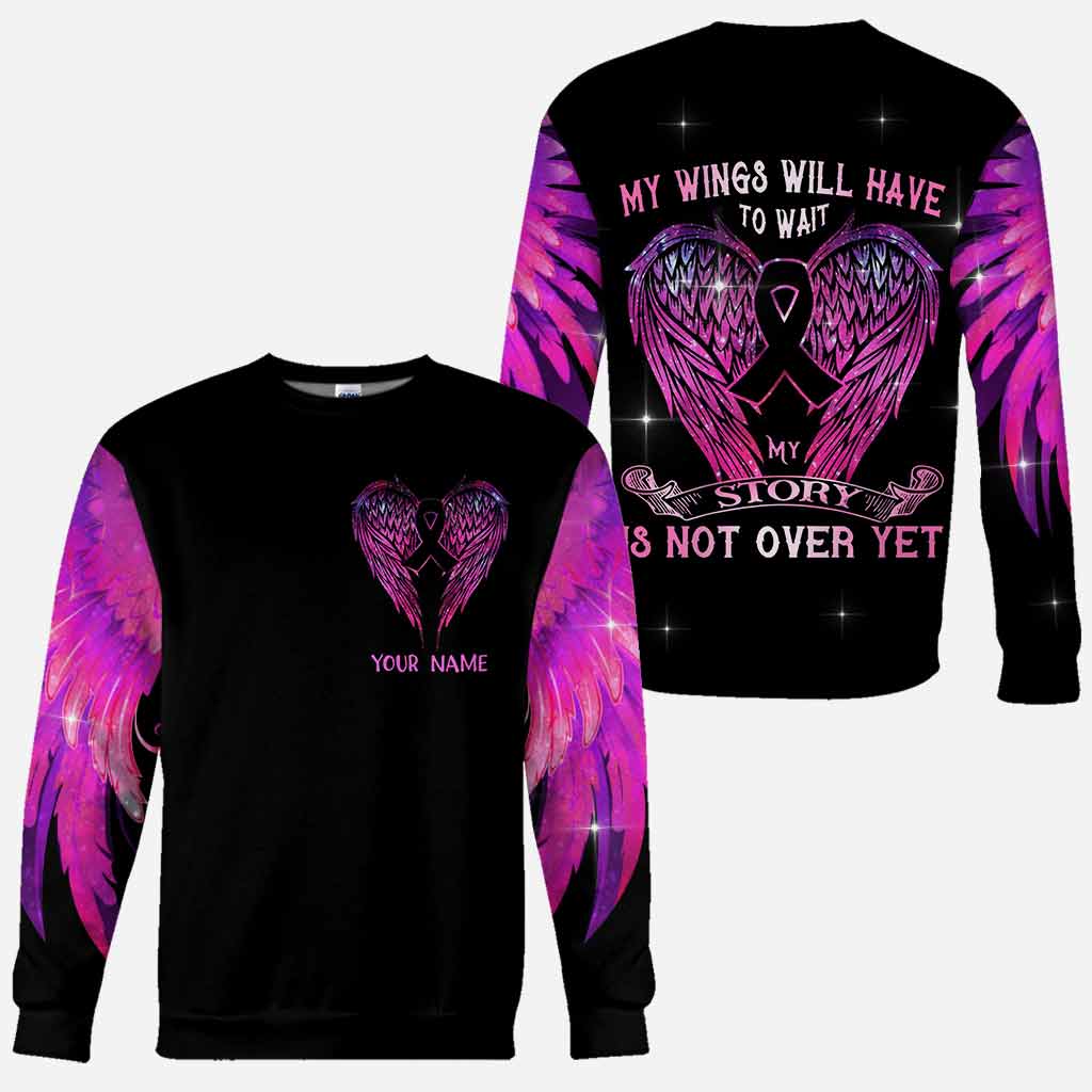 My Wings Will Have To Wait - Personalized Breast Cancer Awareness All Over T-shirt and Hoodie