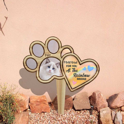 I Will Wait For You At The Rainbow Bridge - Personalized Cat Acrylic Plaque Stake (Printed On 1 Side)