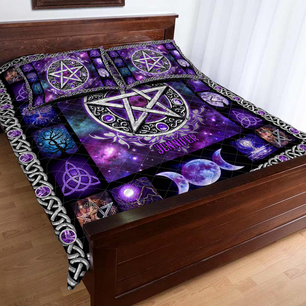 Purple Pentagram Triple Moon - Personalized Witch Quilt Set